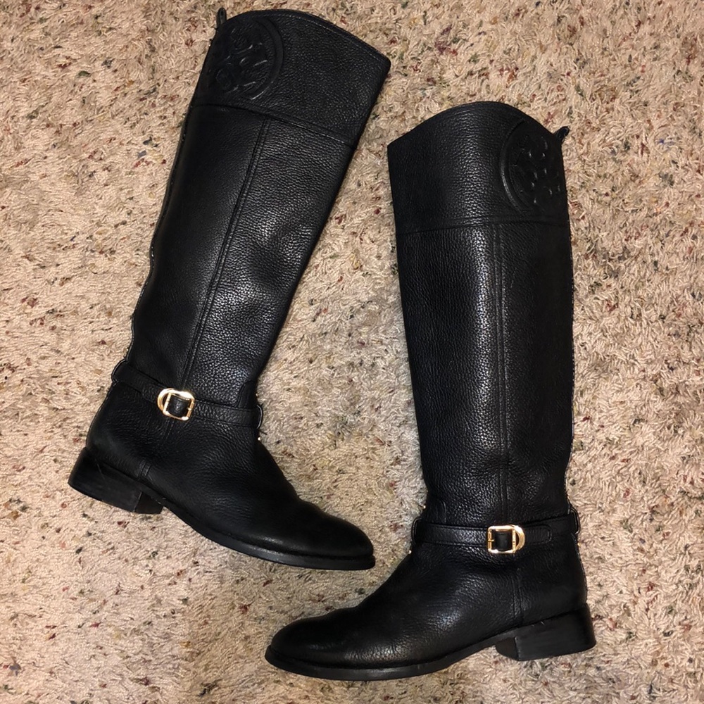 Tory Burch Black Pebbled Leather Boots Size 8